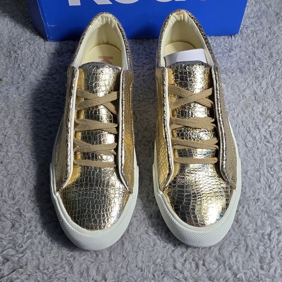 Keds Remi Leather Gold Metallic Snake Embossed Platform Sneakers Womens 10 NEW - Picture 2 of 6